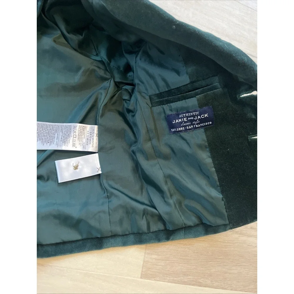 Janie and Jack Boys Green Velvet Jacket‎ 6-12 Months, Spring, Christmas, Holiday